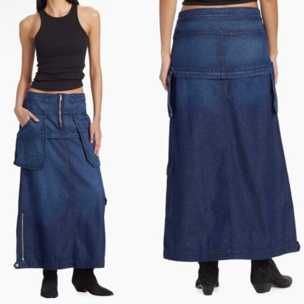 EB Denim Smoke Modular Denim Cargo Maxi/Mini Skirt Midnight Size‎ M 100% cotton